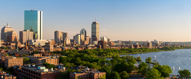 Panoramic view of the historic architecture of Boston in Massachusetts, USA showcasing its mix of contemporary and historic architecture.