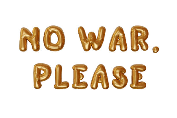 istock Words No War Please, Made From Golden Balloons on white background. Design element for any events. Concept of appreciation. 3d rendering illustration. 1372998056