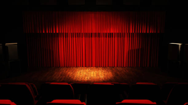 istock abstract background of empty stage and red curtain ,3D illustration rendering 1373001198