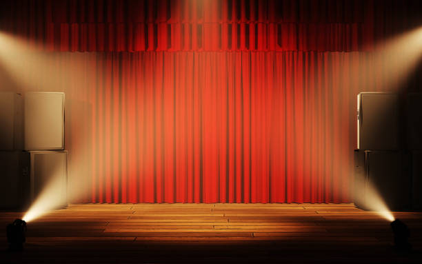 istock abstract background of empty stage and red curtain ,3D illustration rendering 1373001202