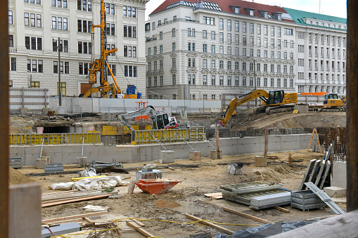 Construction site for new subway behind City Hall in Vienna, Austria