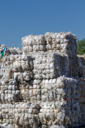 big pile with bales of old plastic