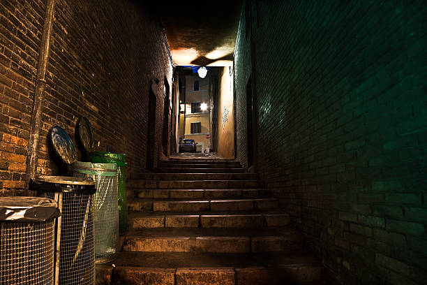 istock Dark Alley WIth Steps And Spotlight 137300638