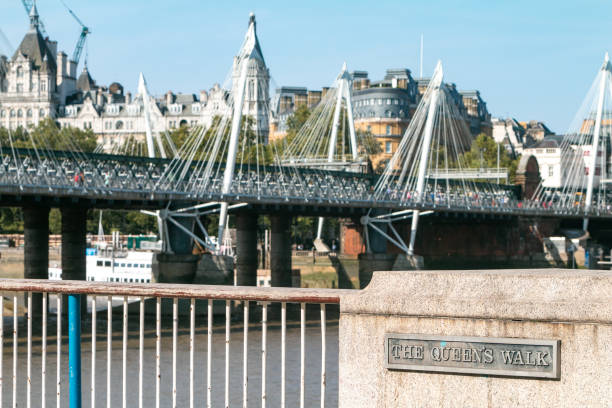 ロンドンのテムズ川のゴールデンジュビリー橋近くのクイーンズウォーク - queens jubilee ストックフォトと画像