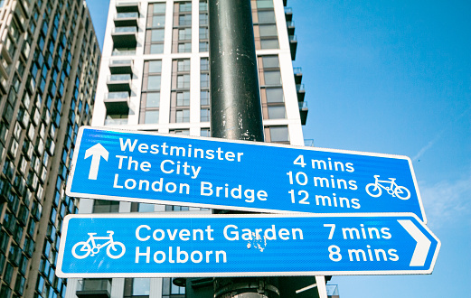 Directional Sign to Westminster, The City, London Bridge, Covent Garden and Holborn.