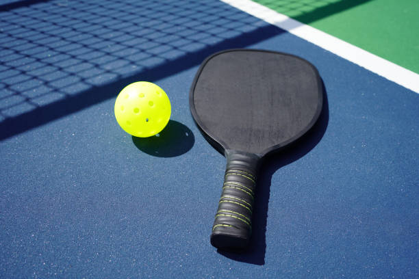 istock Pickleball paddle on court 1373007345