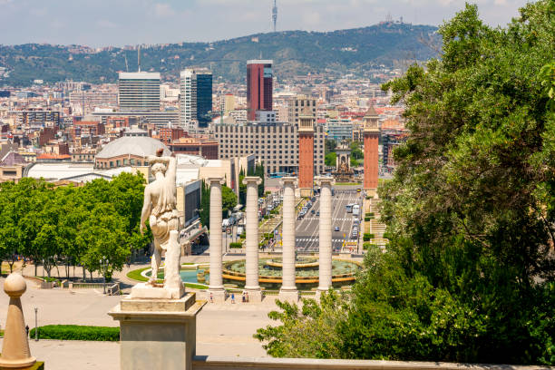 Barcelona skyline from Montjuic hill, Spain