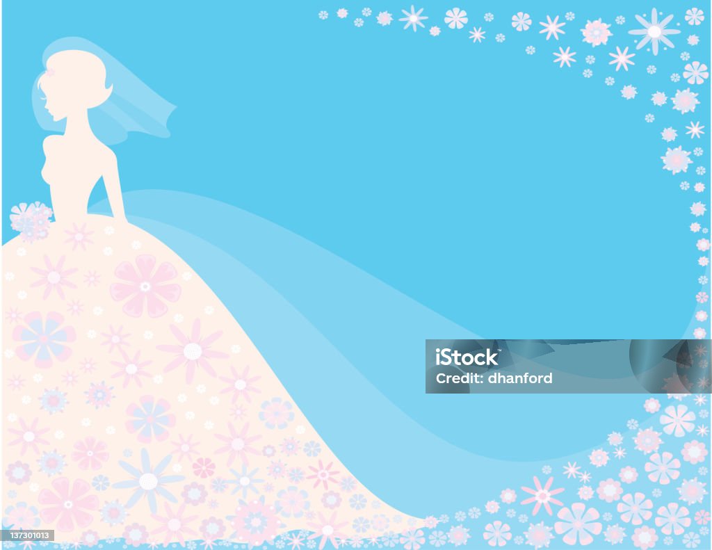 Sposa su sfondo blu - arte vettoriale royalty-free di Abito da sposa
