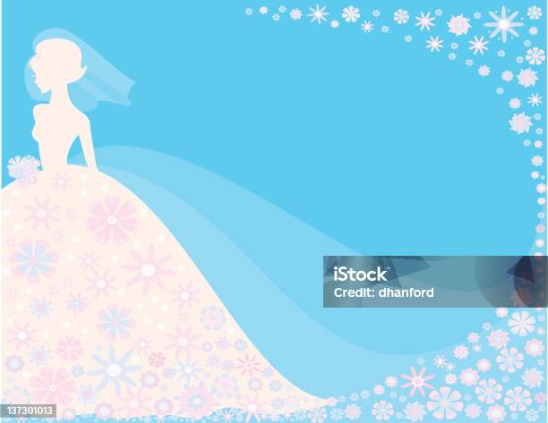 Sposa Su Sfondo Blu - Immagini vettoriali stock e altre immagini di Abito da sposa - Abito da sposa, Adulto, Adulto di mezza età