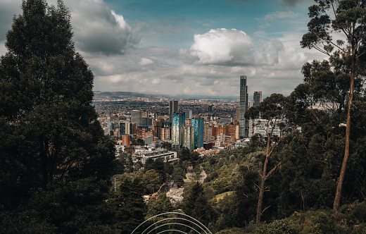 View from the funicular to the city of Bogota behind, on the way to Montserrat.