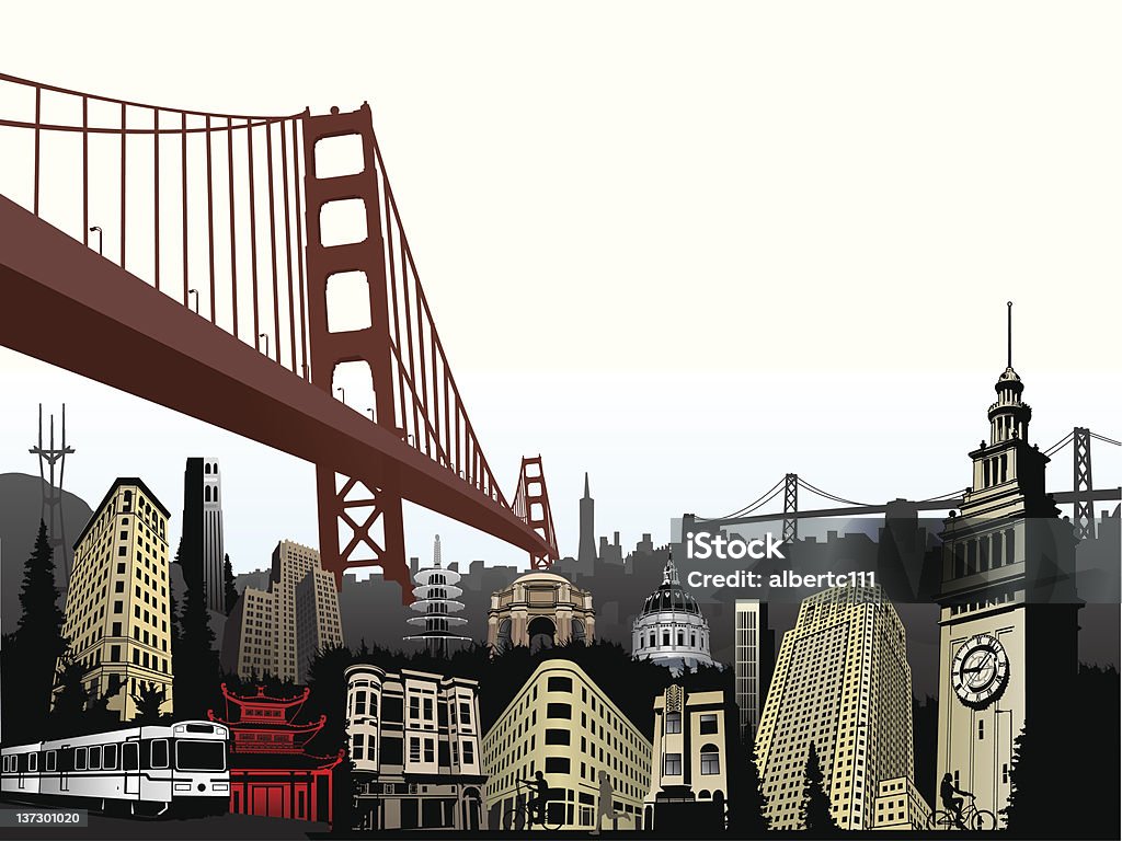 Цвет Сан-Франциско Super - Векторная графика Мост Золотые Ворота роялти-фри
