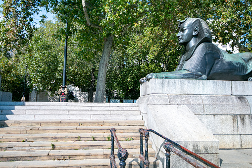 Sphinx at Cleopatra's Needle on Embankment in City of Westminster, London