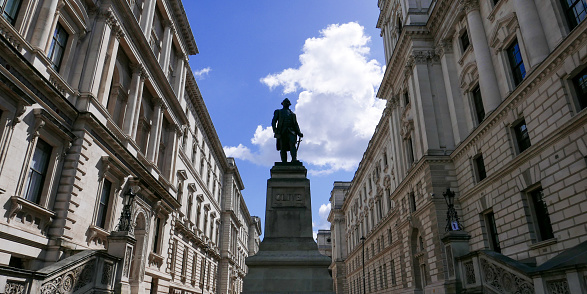 London, United Kingdom - May 12, 2017: Shot of the statue of Robert Clive in London, UK