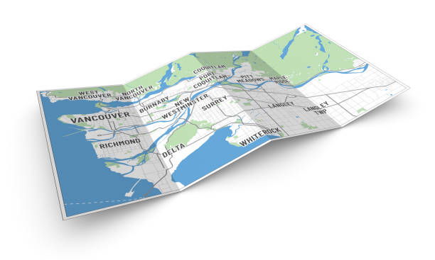 ilustrações de stock, clip art, desenhos animados e ícones de 3d map of greater vancouver and municipalities, bc, canada. - langley