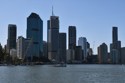 Brisbane, Australia - September 9, 2019: Central business district skyline seen from the Brisbane River.