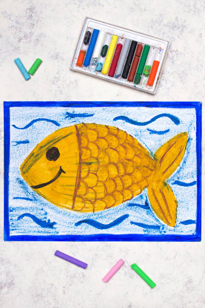 istock Colorful drawing: Goldfish swimming in water. Cute smiling fish 1373015702