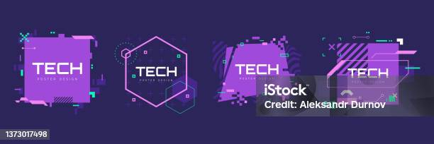 Cool Tech Underlines Modern Technology Banners Collection In Cyberpunk Style Abstract Scifi ...