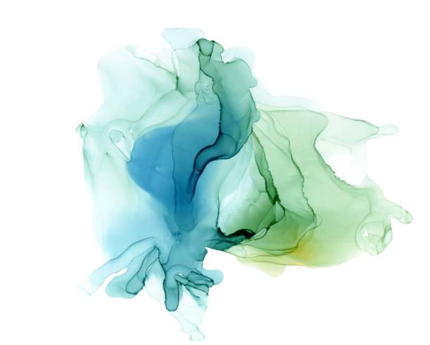 istock Blue green marbled ink shape isolated on white 1373019673
