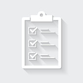 istock Clipboard with checklist. Icon with long shadow on blank background - Flat Design 1373024964