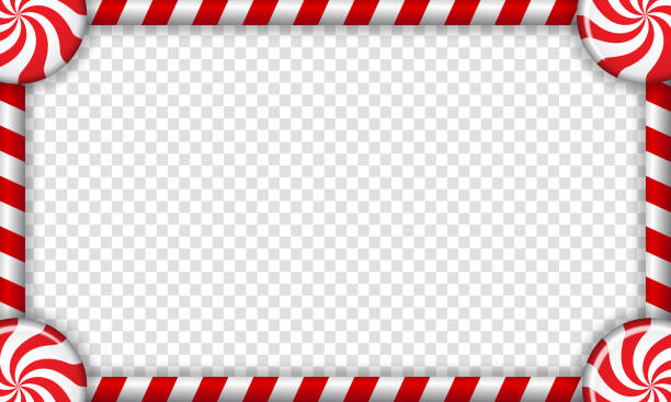 ilustrações de stock, clip art, desenhos animados e ícones de rectangle candy cane frame with red and white striped lollipop pattern. vector illustration - candy cane christmas candy frame