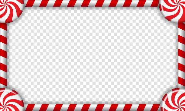 Vector illustration of Rectangle candy cane frame with red and white striped lollipop pattern. Vector illustration