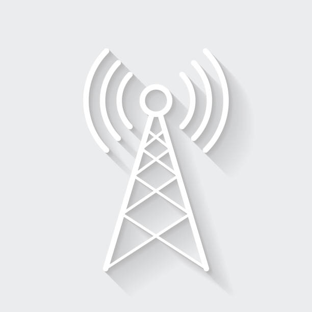 ilustraciones, imágenes clip art, dibujos animados e iconos de stock de antena. icono con sombra larga sobre fondo en blanco - diseño plano - tv signal