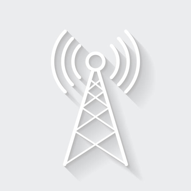 Antenna. Icon with long shadow on blank background - Flat Design White icon of "Antenna" in a flat design style isolated on a gray background and with a long shadow effect. Vector Illustration (EPS10, well layered and grouped). Easy to edit, manipulate, resize or colorize. Vector and Jpeg file of different sizes. Antenna stock illustrations