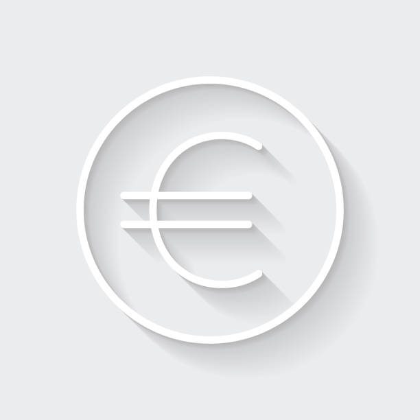 moneta euro. ikona z długim cieniem na pustym tle - flat design - european union coin illustrations stock illustrations