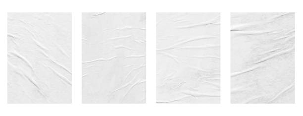 Blank white crumpled and creased paper poster texture set isolated on white background