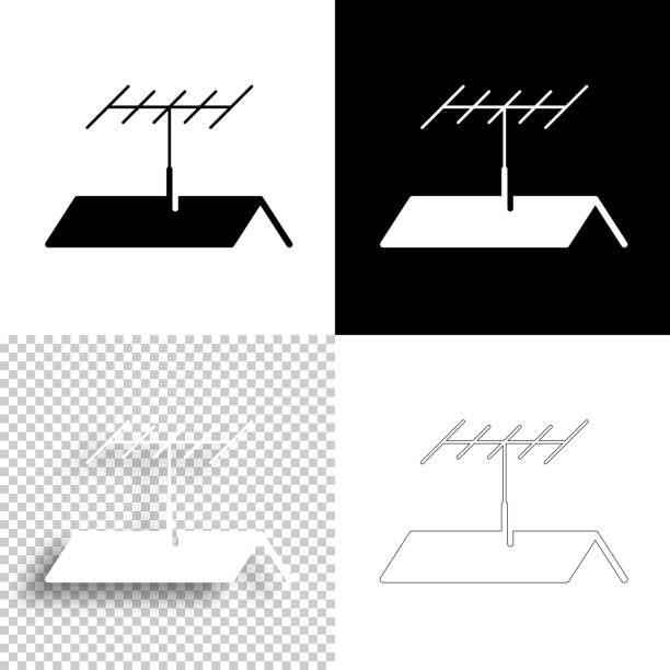 ilustrações de stock, clip art, desenhos animados e ícones de tv antenna on roof. icon for design. blank, white and black backgrounds - line icon - satellite dish television aerial isolated satellite tv