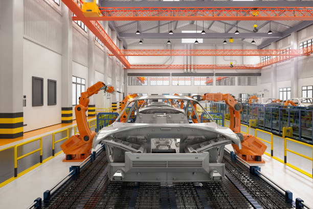 istock Automation robot assembly line in car factory 1373029009