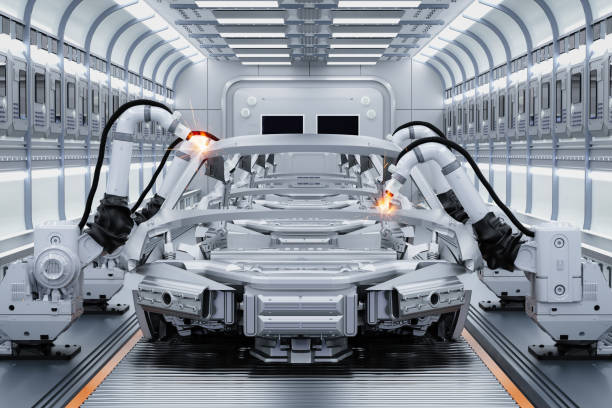 istock Automation robot assembly line in car factory 1373029015