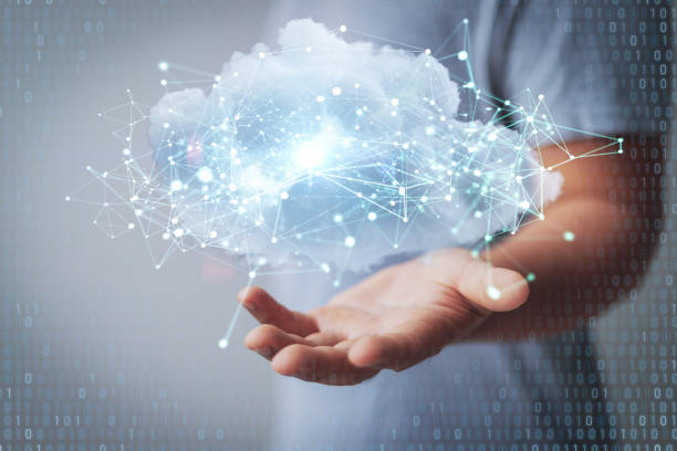 Cloud computing technology concept with 3d rendering cloud with digital connection stock photo