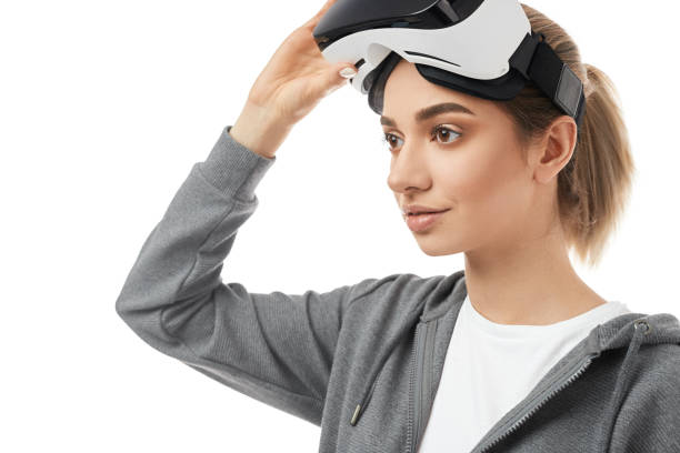 istock Female gamer in VR glasses 1373029046