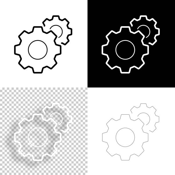 ilustrações, clipart, desenhos animados e ícones de configurações - engrenagens. ícone para design. fundo em branco, branco e preto - ícone da linha - gear cooperation wheel motion