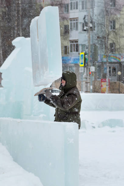 istock Portrait of installer at unloading ice blocks 1373035952
