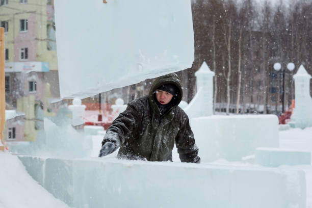 istock Portrait of installer at unloading ice blocks 1373035954