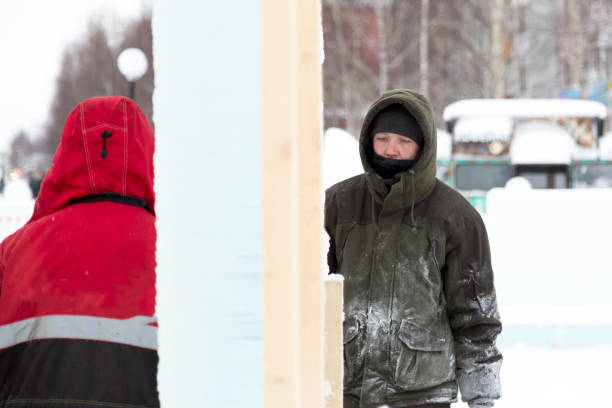 istock Portrait of the installer at the ice panel 1373036037