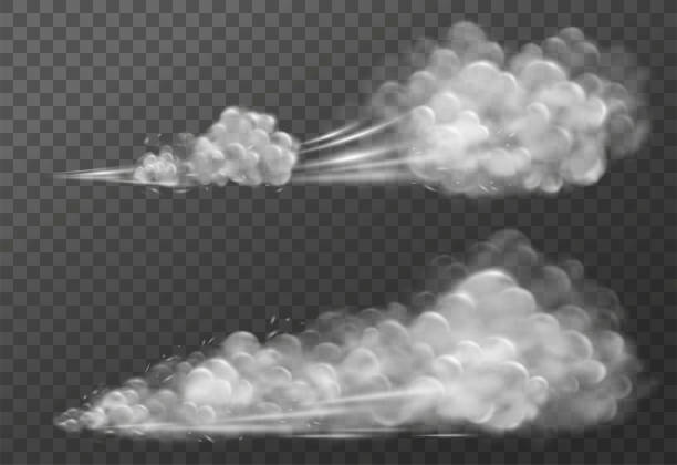 ilustrações de stock, clip art, desenhos animados e ícones de cloud of dust. smoke trail on road from car. dynamic speed effect - rasto de fumo de avião