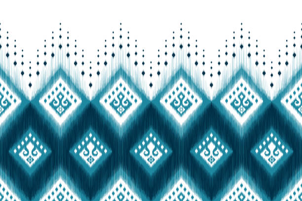 illustrazioni stock, clip art, cartoni animati e icone di tendenza di ikat etnico senza cuciture pattern design. tappeto in tessuto azteco mandala ornamento nativo boho chevron decorazione tessile carta da parati. tacchino tribale africano indiano tradizionale ricamo sfondo vettoriale - uighur
