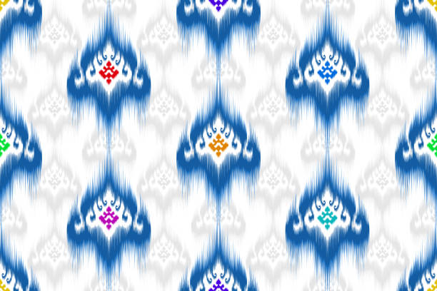 illustrazioni stock, clip art, cartoni animati e icone di tendenza di ikat etnico senza cuciture pattern design. tappeto in tessuto azteco mandala ornamento nativo boho chevron decorazione tessile carta da parati. tacchino tribale africano indiano tradizionale ricamo sfondo vettoriale - uighur