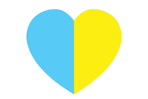 Ukrainian flag heart with white background