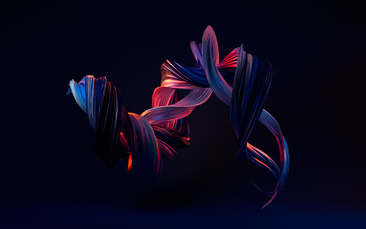 Twist curve lines with glowing neon, 3d rendering. Computer digital drawing.