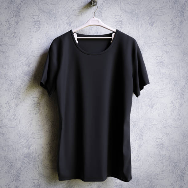 istock Black T-shirt on concrete wall background. 3D illustration rendering 1373050944