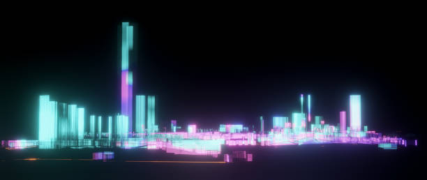 istock 3D Rendering. Hologram Low poly city views. urban technology concepts. 1373050945