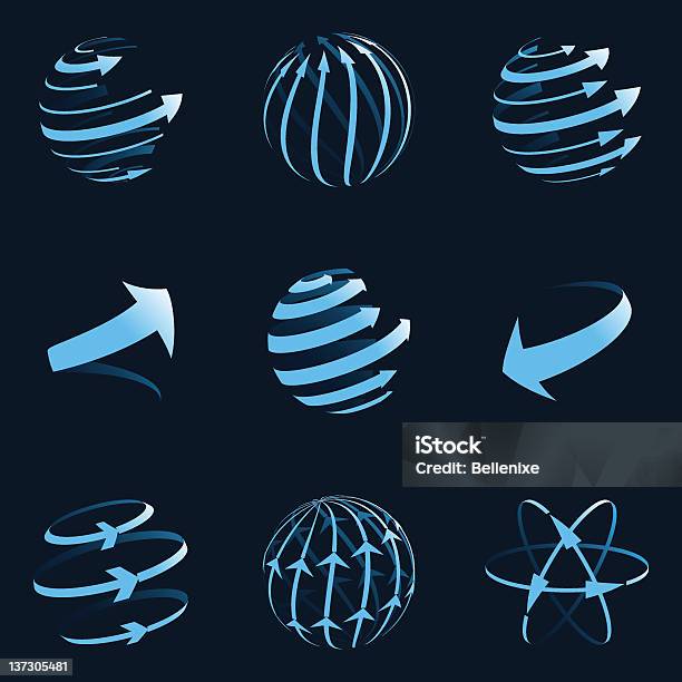 Глобальная Иконки Со Стрелками Векторная Иллюстрация — стоковая векторная графика и другие изображения на тему Абстрактный