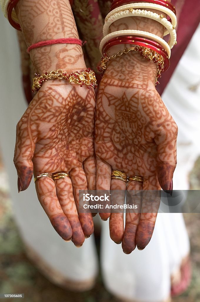 Henna design on hands of bride from India Hindu henna design on hands of bride from India Adult Stock Photo