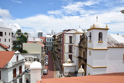 White buildings at Casco Viejo Panama City, Panama.