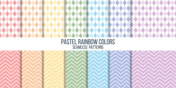 Vector illustration of argyle and zigzag rainbow pastel colors seamless patterns collections