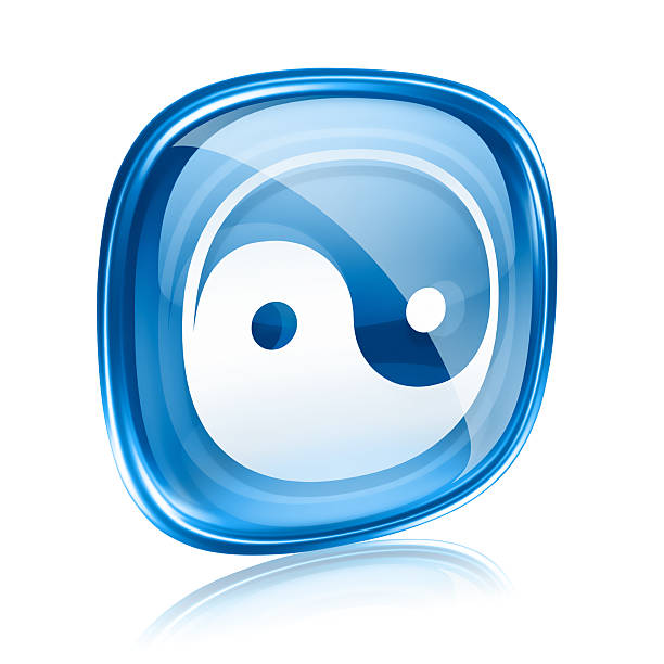 istock yin yang symbol icon blue glass, isolated on white background. 137305988